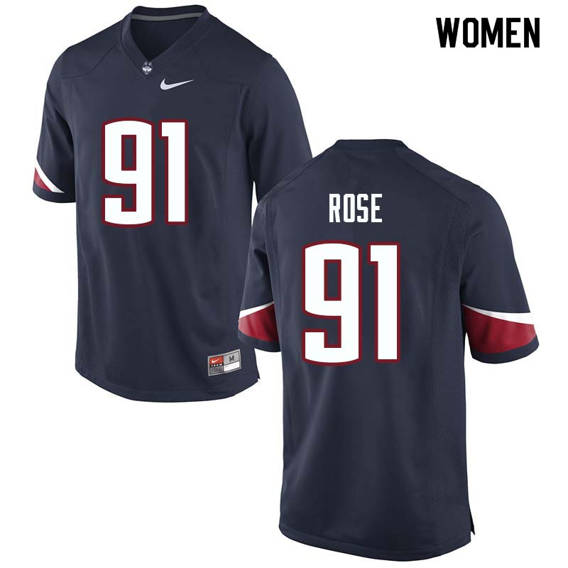 Women #91 Jay Rose Uconn Huskies College Football Jerseys Sale-Navy